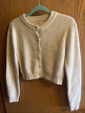 Jessica Simpson Cream Ribbed Cropped Button Cardigan